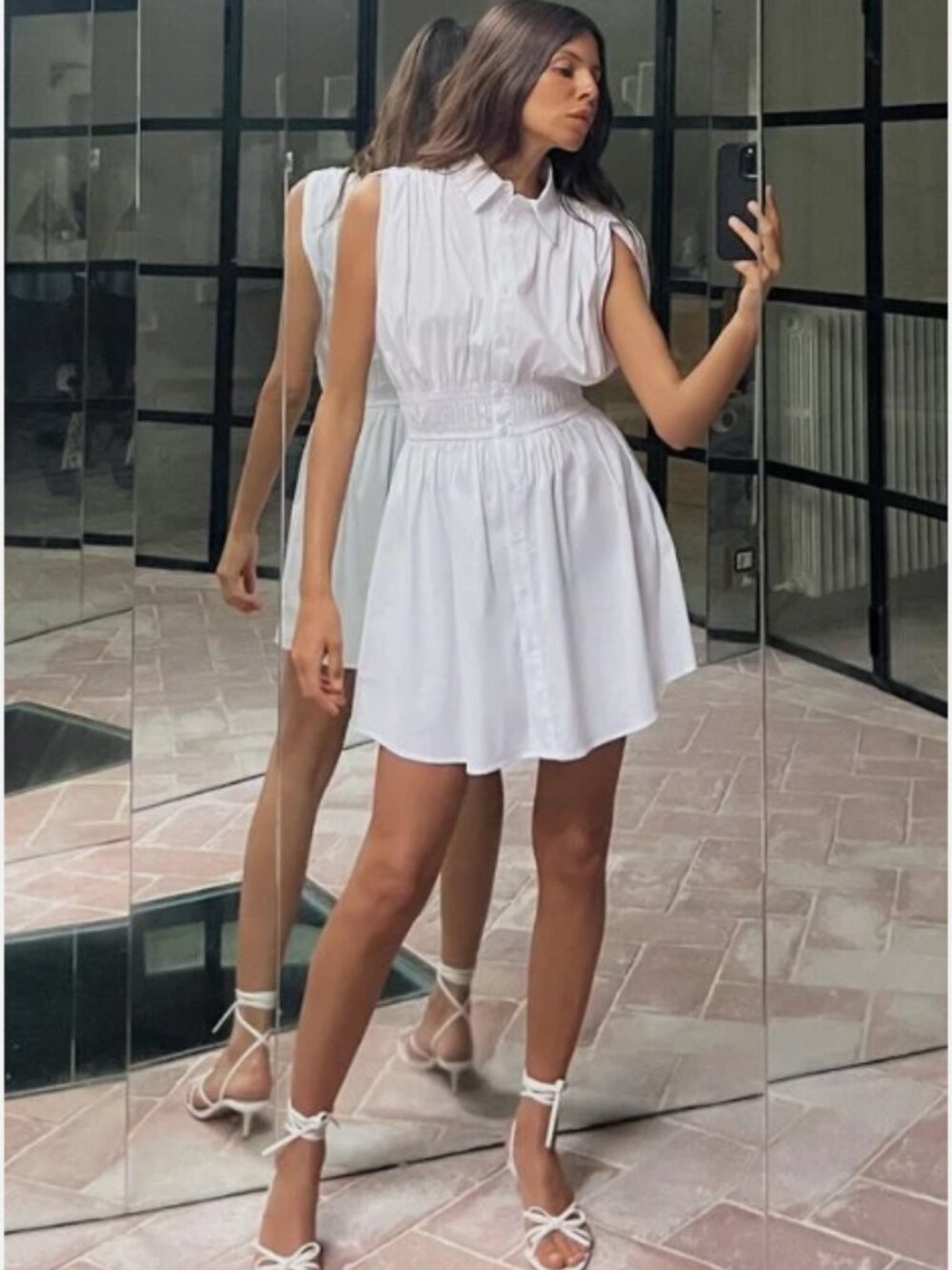 Zara Strechy White Mini Shirt Dress